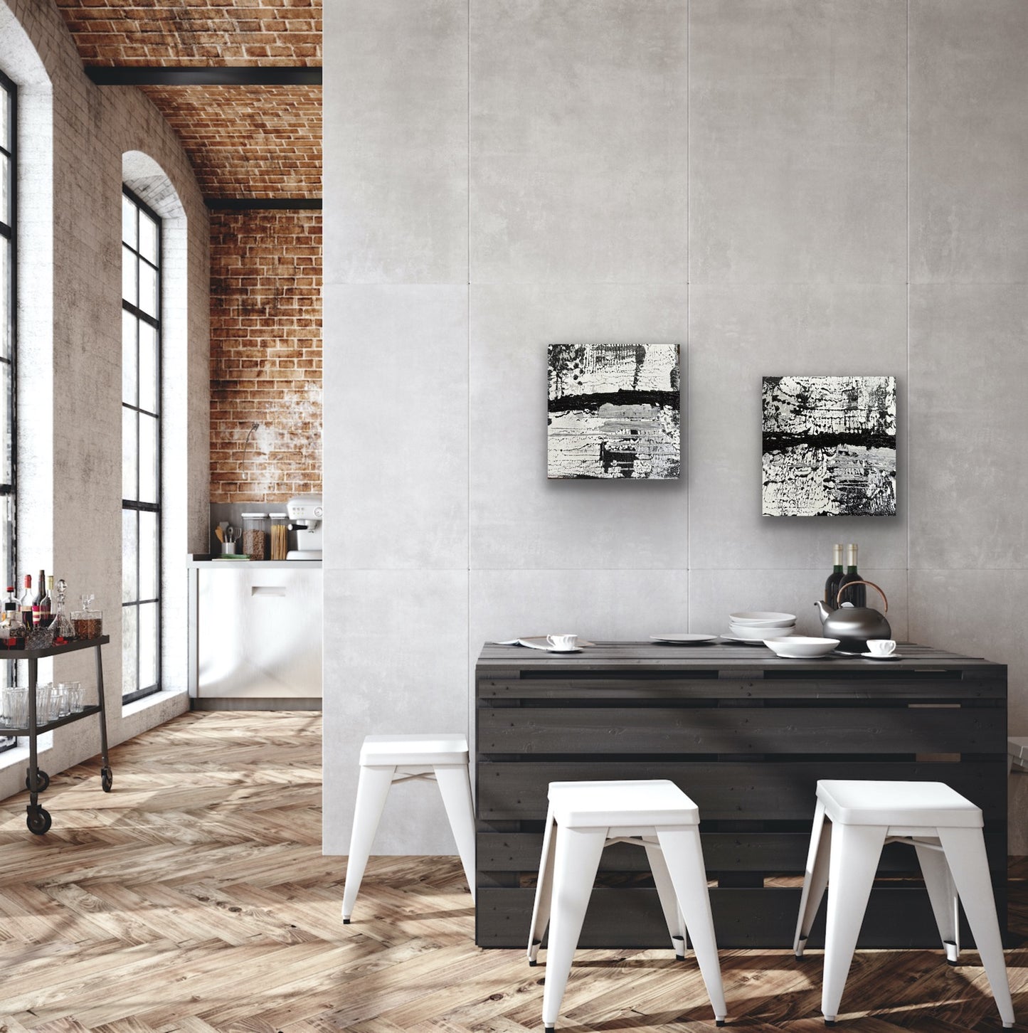 2X Study in Black & White (Two Paintings)