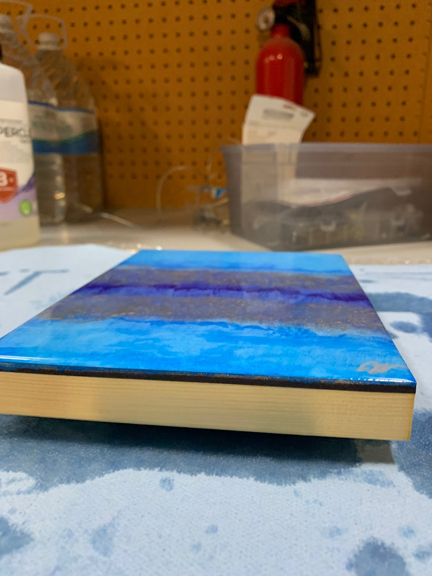 "Blue Serenity" Blue Silver Wood Resin Art