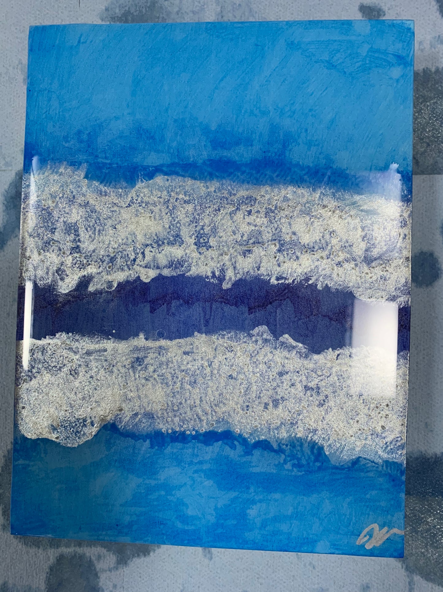 "Blue Serenity" Blue Silver Wood Resin Art