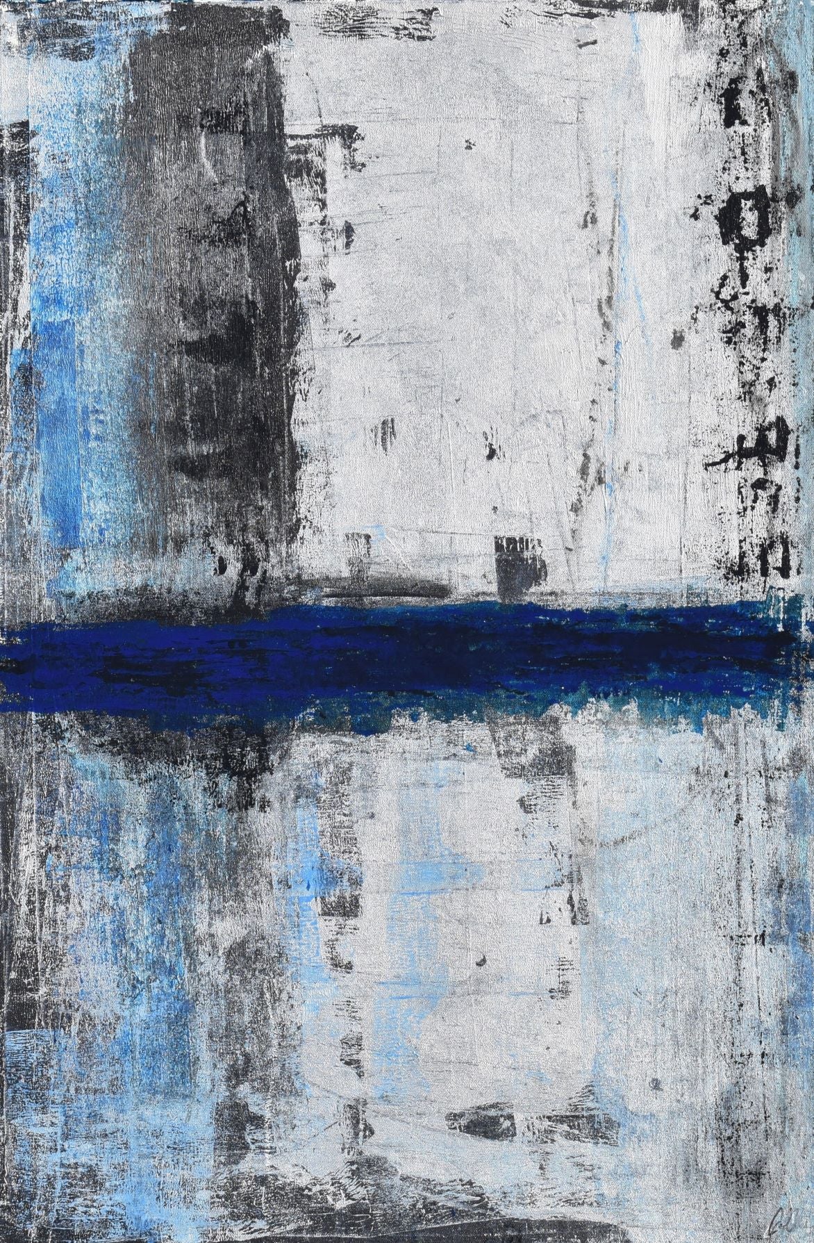 Blue and Silver Abstract Art 